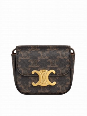 Celine Mini Triomphe In Triomphe Canvas  Coffee