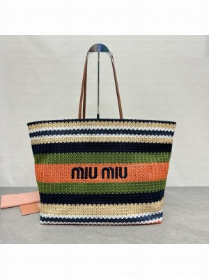miumiu Raffia effect woven tote bag 5GB228-4