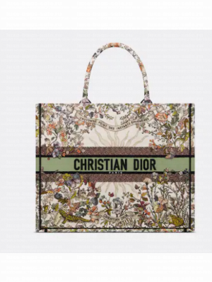 Large Dior Book Tote Ecru Multicolor Dior 4 Saisons Automne Soleil Embroidery M1286ZEB