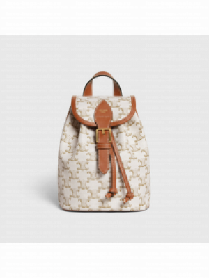 CELINE MINI BACKPACK FOLCO IN TRIOMPHE CANVAS AND CALFSKIN 197662 WHITE