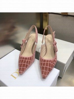 Dior J'Adior Slingback Pumps 6.5cm in Pink Crocodile-Effect Embroidered Velvet 2021 Collection
