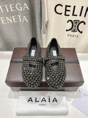 Alaïa BALLET FLATS IN STRASS SUEDE Black 2025