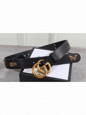 Gucci GG Buckle Calfskin Belt with Charms 38mm Width Black