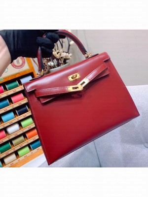 Hermes Kelly 25cm Bag in Original Box Leather Handmade Dark Red