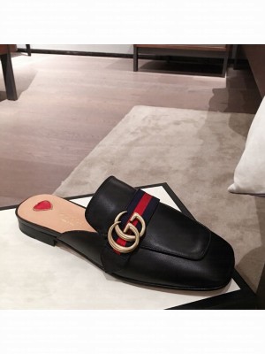 Gucci Leather GG Buckle Flat Slippers Mules 423694 Black 2020 Collection