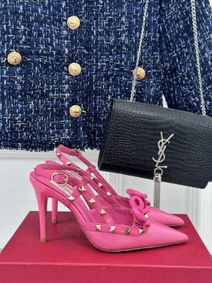 VALENTINO ROCKSTUD BOW SLINGBACK PINK PATENT LEATHER PUMP 80MM 