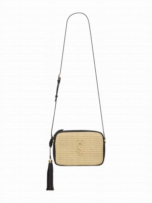 Saint Laurent Lou Camera Bag In Raffia And Leather Apricot