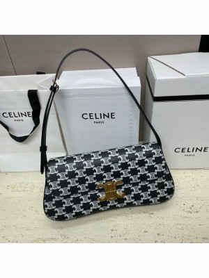 Celine MEDIUM CELINE LOLA BAG IN TRIOMPHE CANVAS 115533 BLACK&WHITE