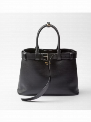 Prada Buckle large leather handbag with belt 1BA416 black