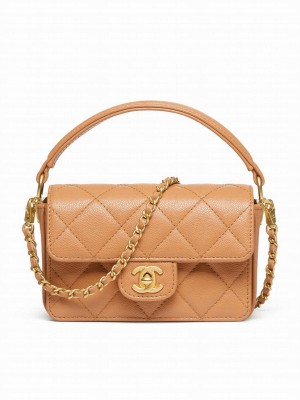 Chanel Mini Flap Bag With Top Handle AS5164 Light Coffee