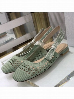 Dior x Moi Slingback Ballerinas Flats in Green Cannage Embroidered Mesh Spring/Summer 2021 Collection