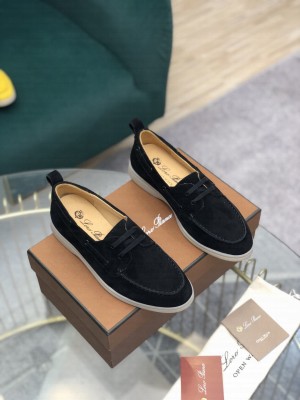 Loro Piana Summer Charms Walk lace Suede Calf Skin Black
