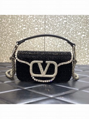 VALENTINO MINI LOCO imitation crystal shoulder bag WB0K53SL black