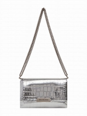 Balenciaga Triplet Small Bag Crocodile Embossed Silver