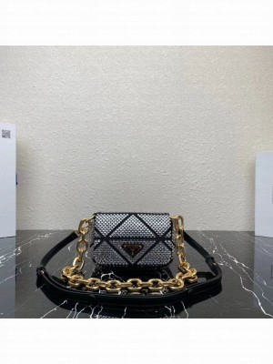 Prada Crystal-studded satin pouch 1HD339 black