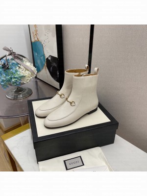 Gucci Women's White GG Horsebit  Ankle Boot 2021 Collection