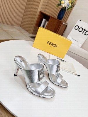 Fendi Calfskin Signature Slide Sandals Mule 2022 Collection Silver