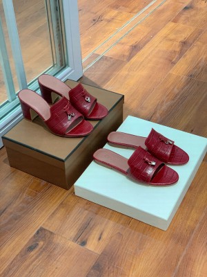 Loro Piana Summer Charms Sandal Crocodile Pattern Burgandy 2022 Collection