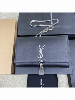 YSL KATE MEDIUM WITH TASSEL IN GRAIN DE POUDRE EMBOSSED LEATHER 354119c black