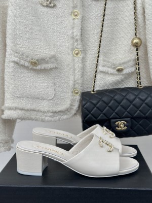 Chanel CC 5cm Lambskin Slide Mule White