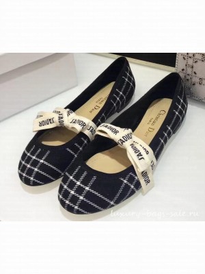 Miss Dior J'Adior And Bow Ribbon Ballet Pumps Tartan Fabric Black/White 2019