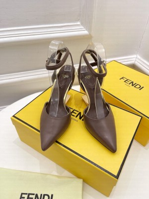 FENDI FIRST 85mm Coffee leather high-heeled sandals With Ankle Strap 2022 Collection