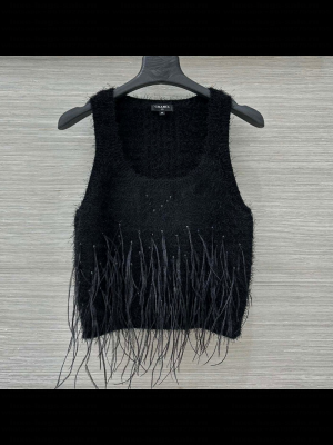 Chanel Knit Vest with Feather Black 2025