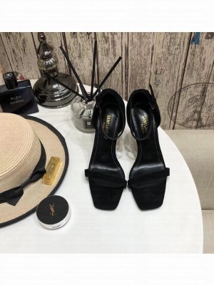 Saint Laurent Cassandra Suede Sandals 10cm Black 2021 Collection