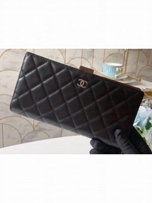 Chanel Classic Bi-fold Wallet Clutch Bag With Handle Strap A70525 Lambskin Black/Silver