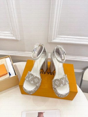 Louis Vuitton Fame Heel Platform Sandal 12cm in Monogram Jacquard Gray