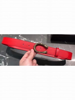 Gucci Width 3/3.5cm Leather Belt Red with Dionysus Stud Buckle