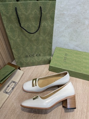 Gucci 55mm Vintage GG Wood Heel White Pumps 2022 Collection
