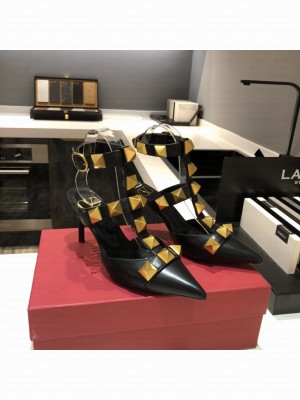Valentino Garavani Roman Stud 80mm pump with straps embellished with maxi studs Black 2021 Collection