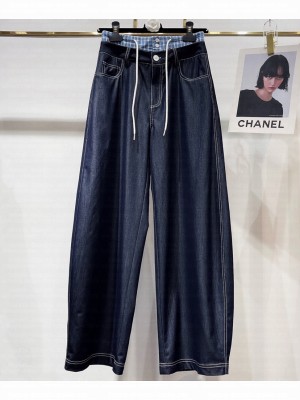 Miumiu Women's plaid Straight Jeans Black