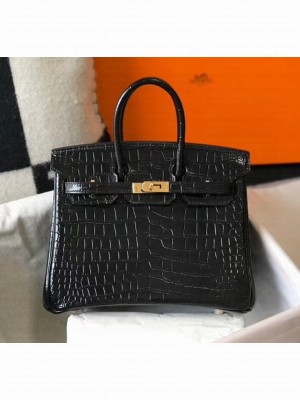Hermes Birkin 25cm in Crocodile Embossed Calfskin Black 2020（Half-Handmade） Collection