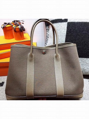 Hermes Canvas Garden Party 36 Bag Tan/Etoupe