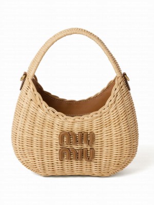 Miumiu Wander Wicker Hobo Bag 5BC125 Coffee
