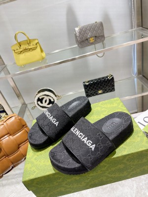 Gucci x Balenciaga Unisex Slippers Black 2022 Collection