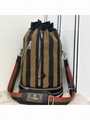 Fendi Men's Large Striped Drawstring Bucket Bag Brown/Black  2021 Collection