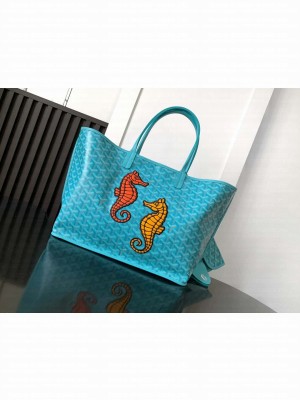 Goyard Anjou PM Seahorse Embroidery Blue