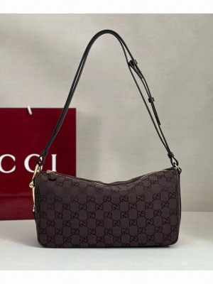 Gucci Half Horsebit Medium Shoulder Bag Dark Coffee