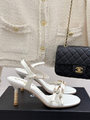 Chanel Calfskin Heel Slides Sandal 7.5cm with Pin Buckle White 2025
