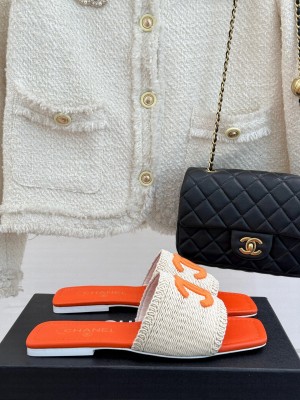 Chanel knit flat mules CC logo orange 2025