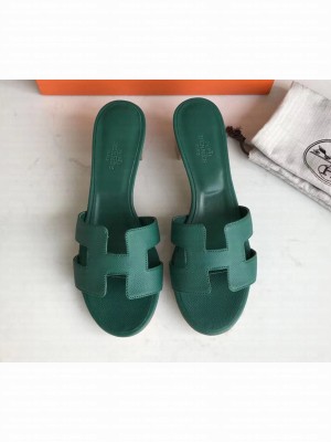 Hermes Heel 5cm Oasis Slipper Sandals in epsom Leather  Malachite