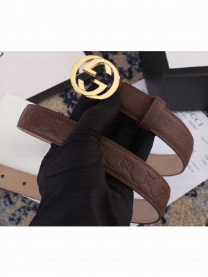 Gucci Width 2.5cm Signature Leather Belt Brown with Interlocking G Buckle