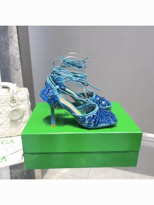 BOTTEGA VENETA MIRROR STRETCH SANDALS BLUE 2022 COLLECTION