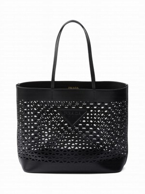 Prada Large Perforated Leather Tote Bag 1BG503 Black
