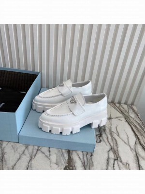 Prada Monolith Brushed Leather Pointed Loafers 1D663M White