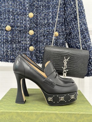 Gucci Leather Platform Pumps 11cm with G Studs Black 2023 