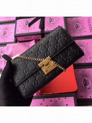 Gucci Padlock GG Signature Leather Continental Chain Wallet 453506 Black
